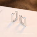 Simple Squared Hoop 925 Sterling Silver Stud Earrings